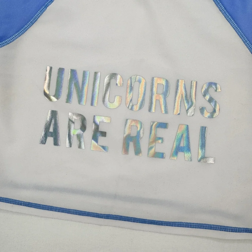 Cat & Jack Girls Unicorns Are Real Rash Guard Blue White Size M 7/8 Swim Top